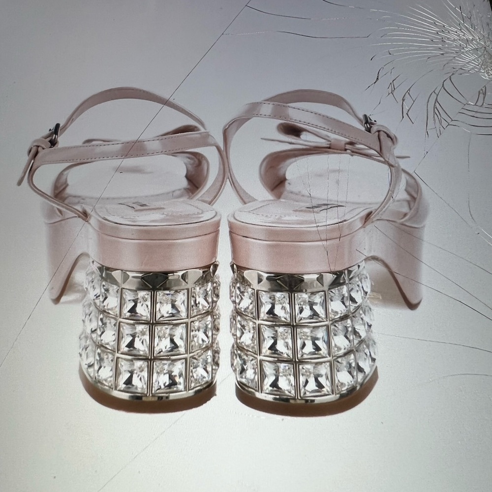 Miu Miu Pink Platform Sandals Block Heel Crystals… - image 2